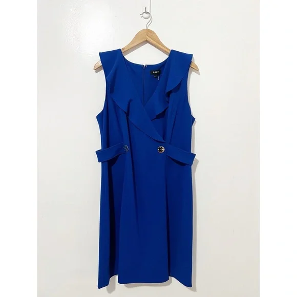 Dkny | Dresses | Dkny Ruffle Double Breasted Aline Dress In Sapphire Blue  Size 6 | Poshmark